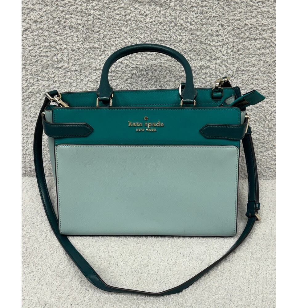 Kate Spade Staci Teal Blue Saffiano Leather Satchel Purse #71419